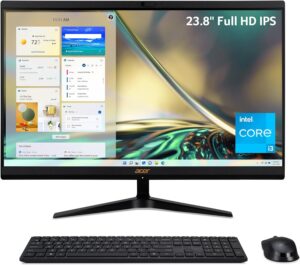 Acer Aspire C24-1700-UA91 AIO Desktop | 23.8" Full HD IPS Display | 12th Gen Intel Core i3-1215U | Intel UHD Graphics | 8GB DDR4 | 512GB NVMe M.2 SSD | Intel Wireless Wi-Fi 6 | Windows 11 Home,Black